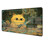 tapis jeu illustration chat cartes texturé zones jeu vert beige bleu clair art détaillé