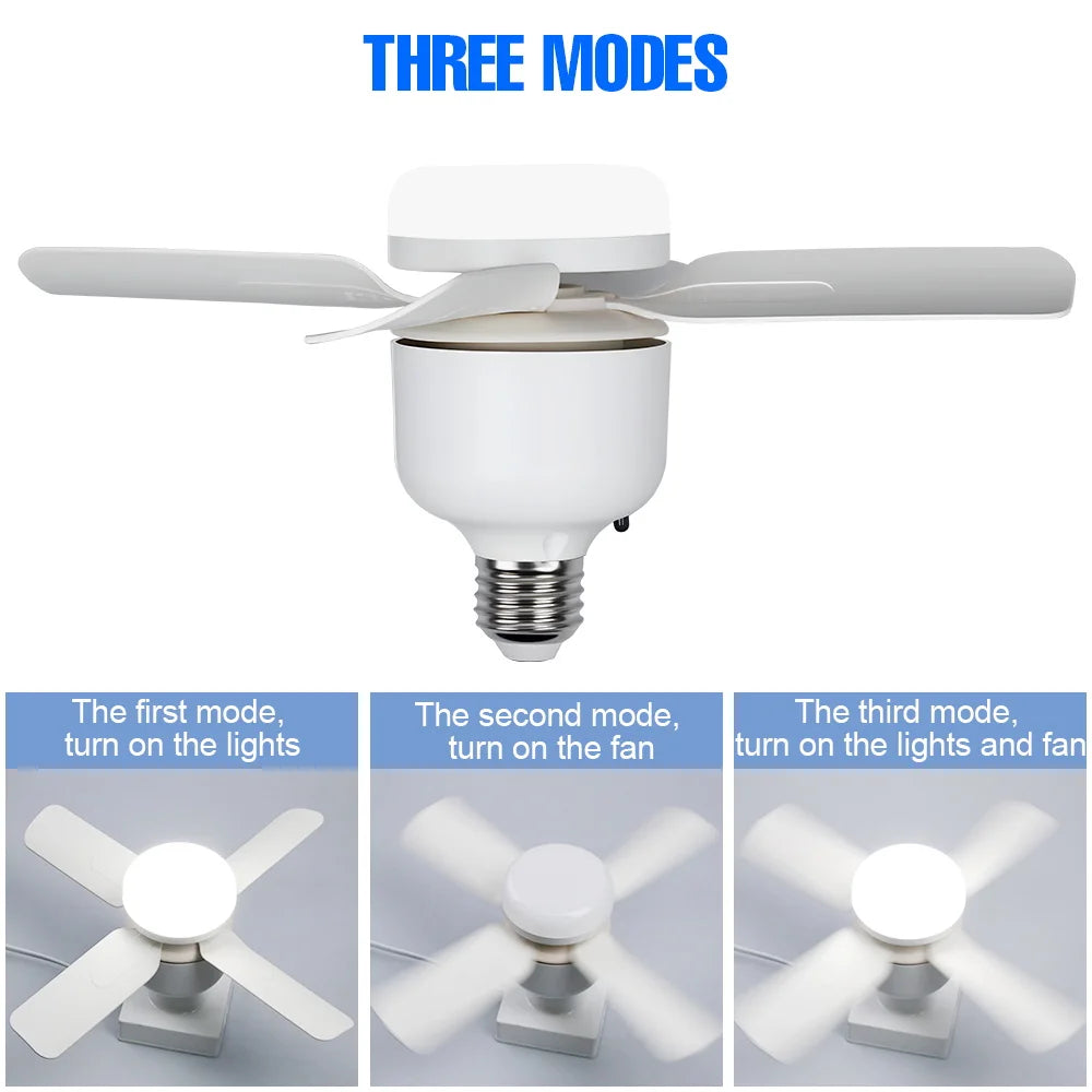 ventilateur led lumière intégrée blanc moderne télécommande trois vitesses niveaux luminosité