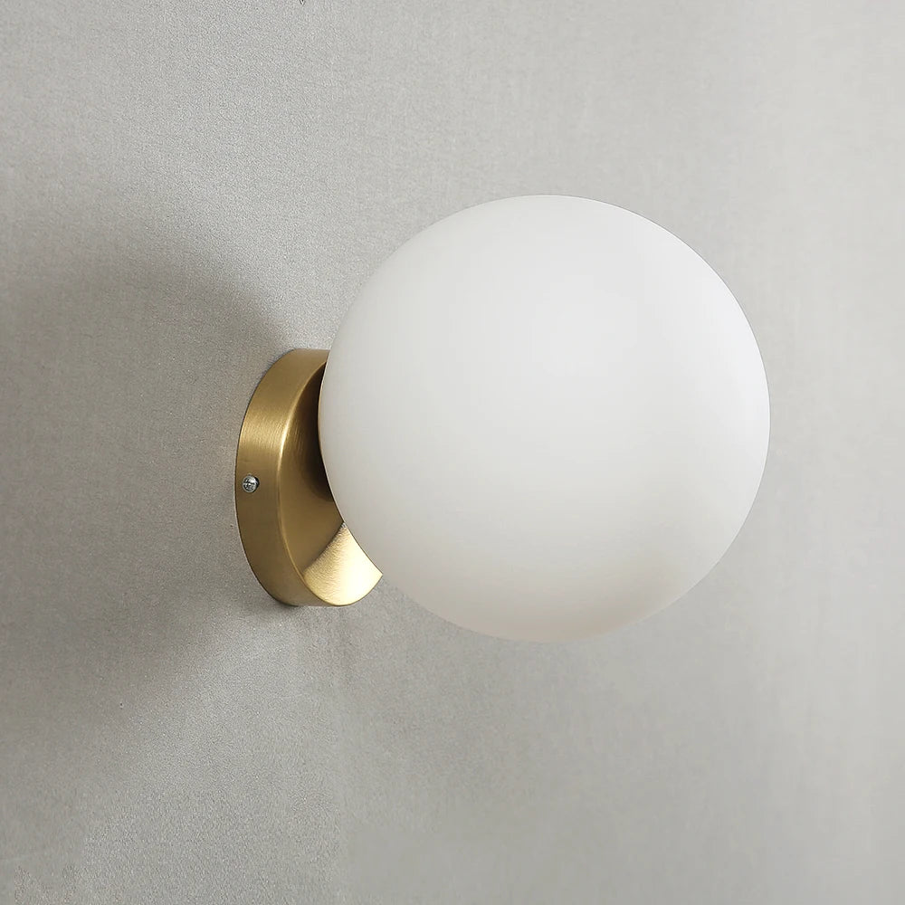 lampe murale moderne sphérique verre blanc doré éclairage quotidien interrupteur bouton fixations