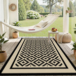 tapis extérieur moderne polypropylène noir blanc gris motifs floraux rectangleversible imperméable double face