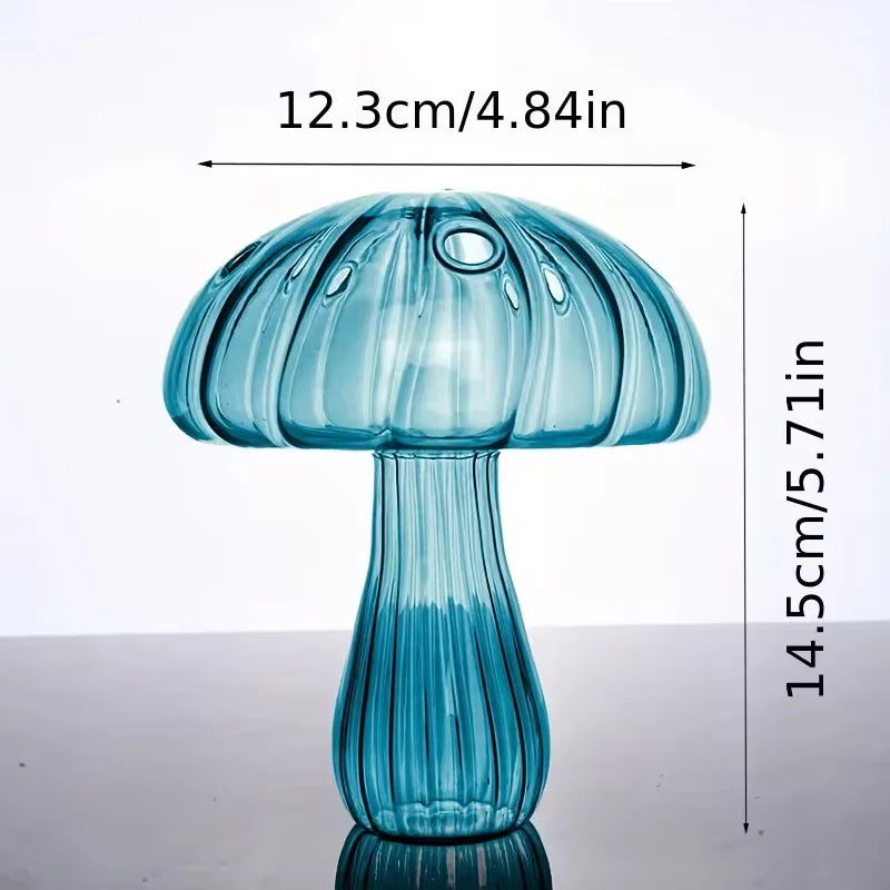 vase moderne transparent champignons colorés orange rouge bleu vert reflets