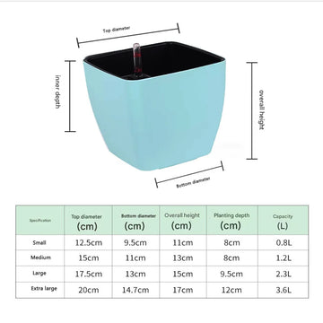 pots auto arrosants indicateur niveau eau moderne plante verte intérieur blanc bleu clair contemporain