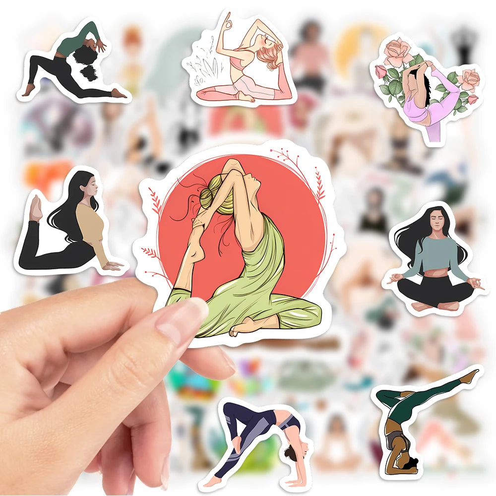 sticker yoga personnages floral géométrique opaque illustré adhésif multiusage portable scrapbook bouteille