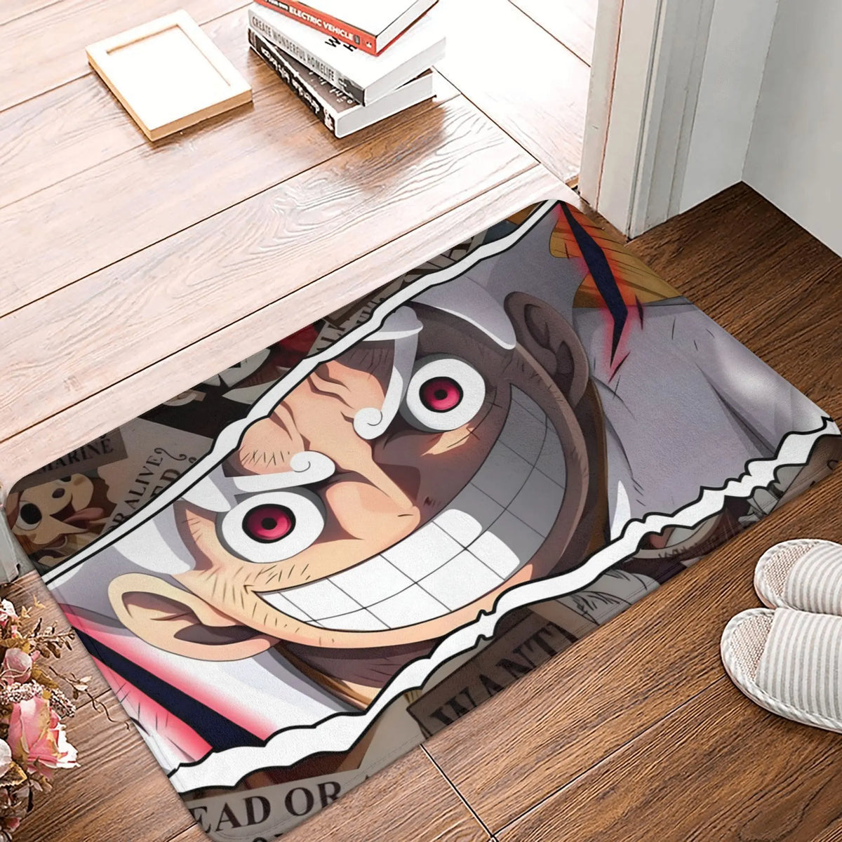 tapis sol antidérapant one piece zoro épées croisées moderne vert noir blanc
