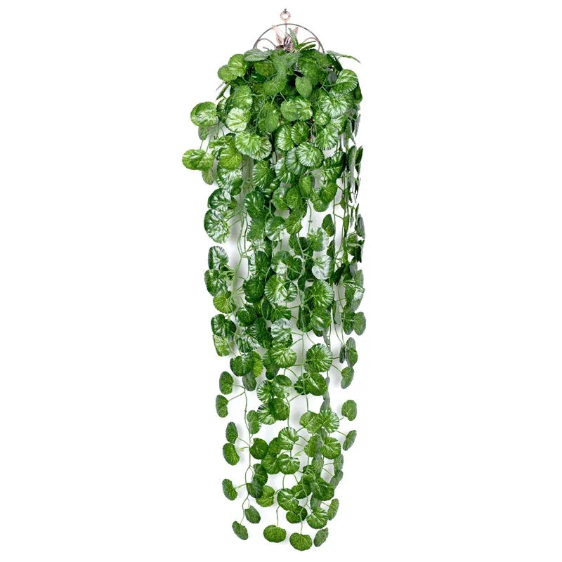 plantes artificielles suspendues feuilles ovales vigne moderne anneaux métalliques extérieur intérieur decoration