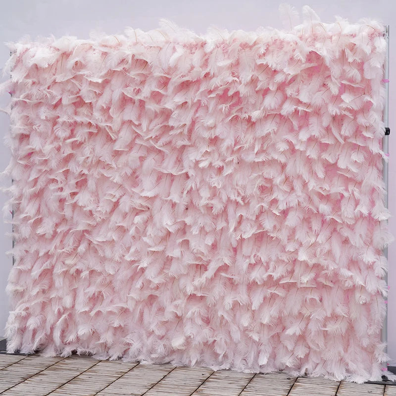 rideau plumes rose décoration mariage anniversaire événement extérieur soie élégante dimension variable disponible personnalisable
