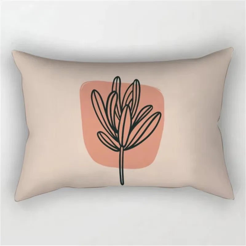 coussin rectangulaire moderne motif abstrait feuilles visages 100 polyester beige clair lit salon chambre