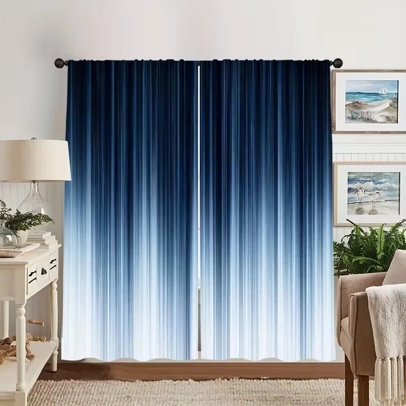 rideau moderne ombre chromatique bleu foncé clair 100 polyester opaques anneaux 60x150cm chambre salon