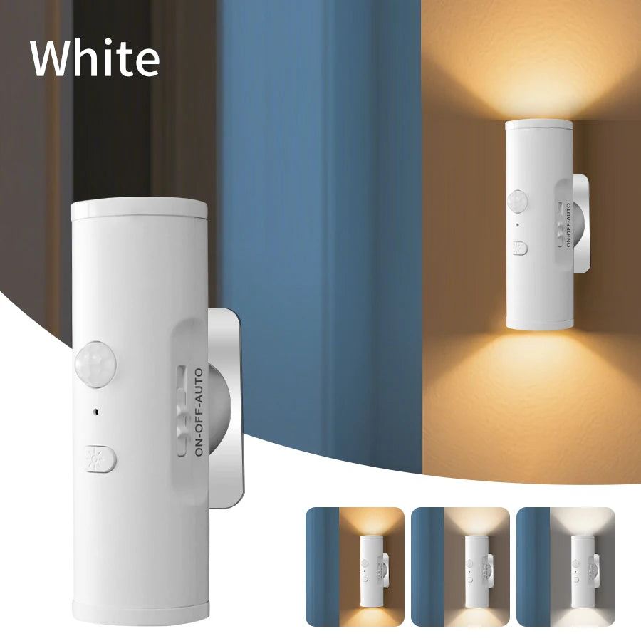 lampe murale veilleuse aimantée tri couleur détecteur présence rechargeable minimaliste blanc noir