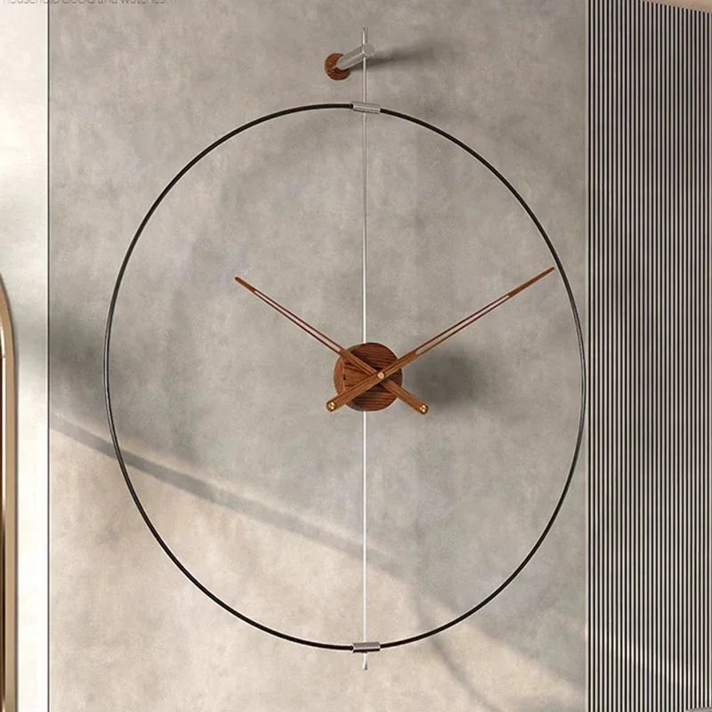 horloge murale moderne aiguille quartz noir cuivre bois visuelle unique minimaliste salon