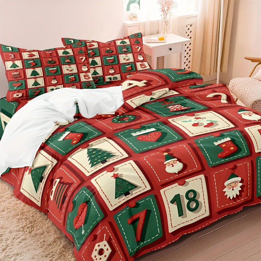 housse couette impression 3d motif noël chiffres coeurs arbre noel enfant double single polyester