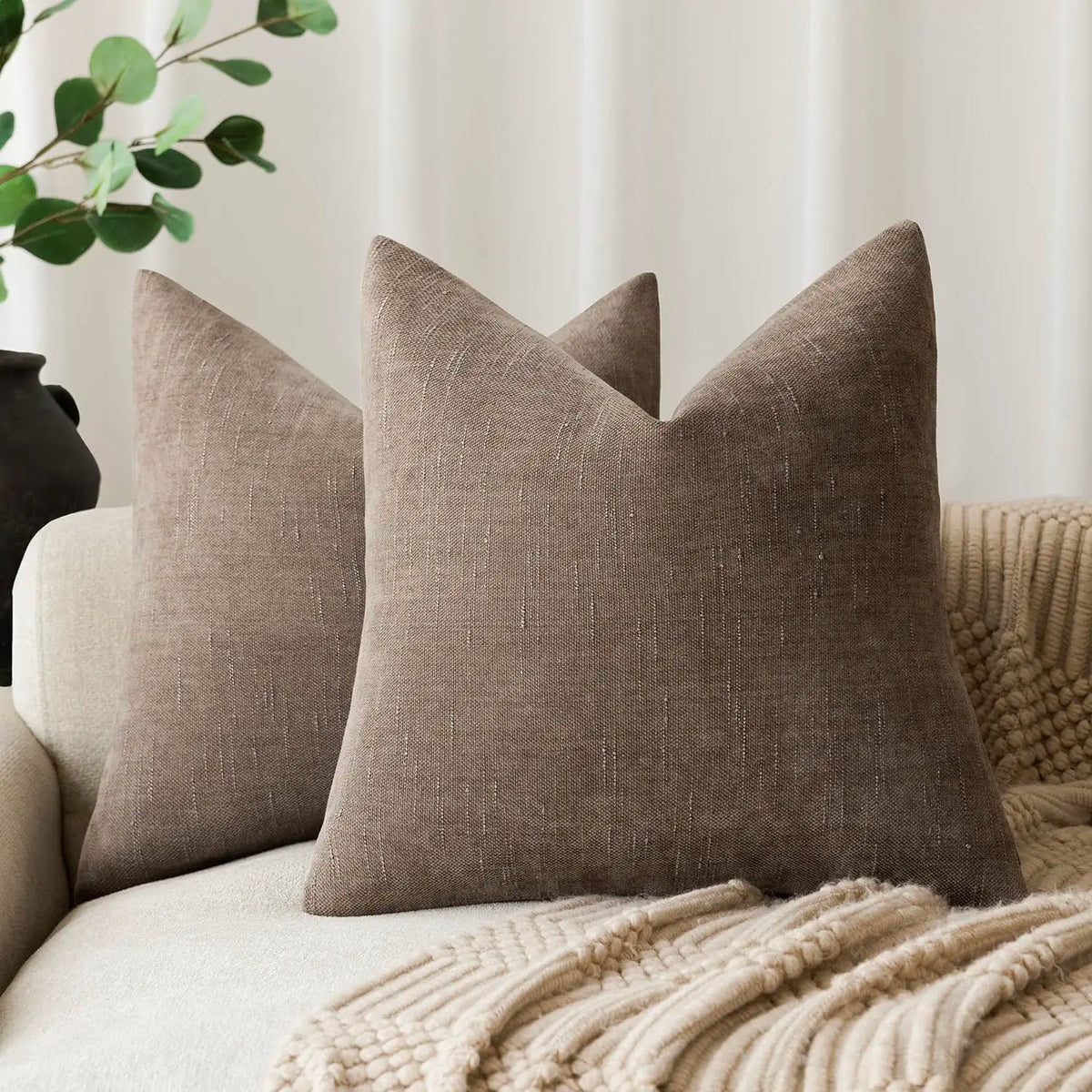 lot housses coussin carrées texture lin moderne garnissage intérieur blanc