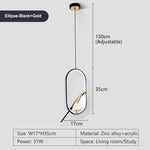Suspension lumineuse ovale contemporaine oiseau noir doré salon chambre