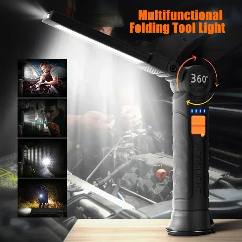lampe travail rechargeable pliable aimant anti dérapante noir moderne pratique usb