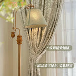 rideau épais vert clair gris motif fleurs feuilles salon chambre classique romantique moderne