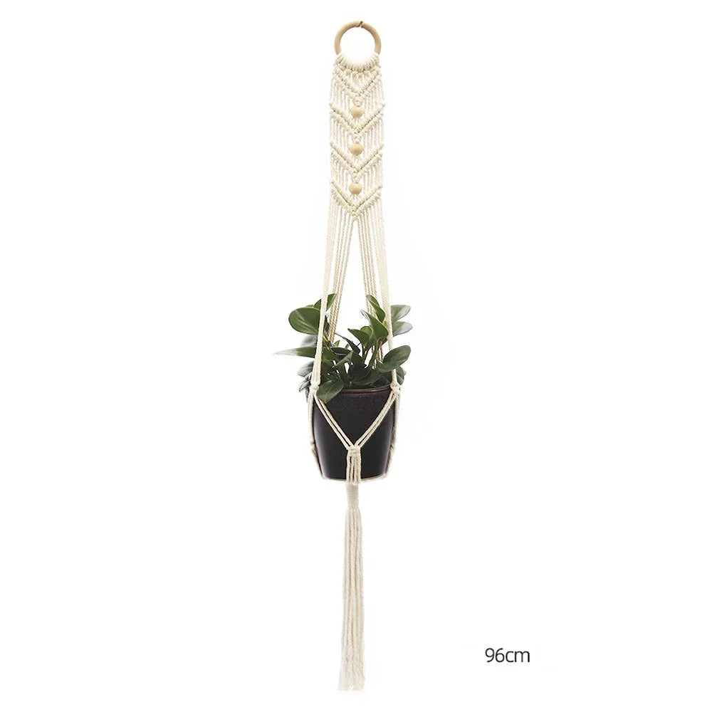 support plante suspendue macramé blanc cassé boho pot fleurs décoration balcon intérieur jardin
