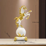 statuette cheval doré résine moderne élégante décoration salon brillante opaque base plate