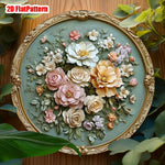 décoration murale ronde motif floral vintage roses feuilles vert menthe blanc