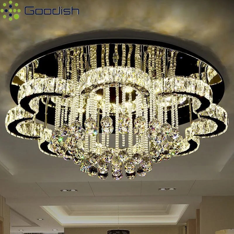 lustre moderne élégant cristal transparent strass doré chic lumière led salon decoration