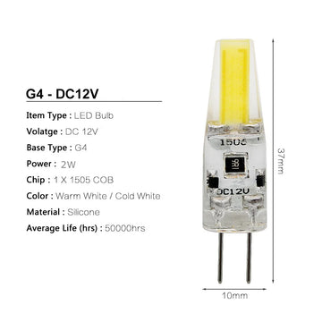 ampoule led transparente 12v g4 360° blanc chaud 2700k 50000h moderne