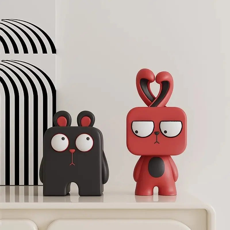 figurines animaux résine noir rouge blanc modernes cartoon yeux grands oreilles courtes ornement entrée