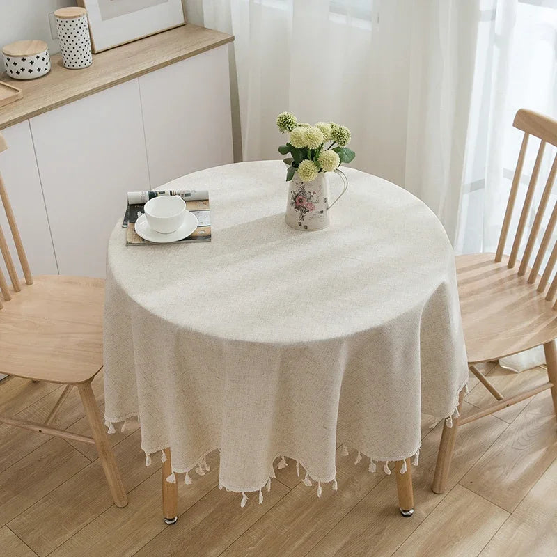 nappe ronde tissée crème franges table rustique bohème deco saisonnelle halloween noel pâques