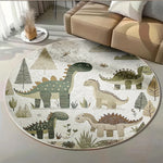 tapis rond moderne dinosaures arbres floral bébé chambre salon beige vert gris