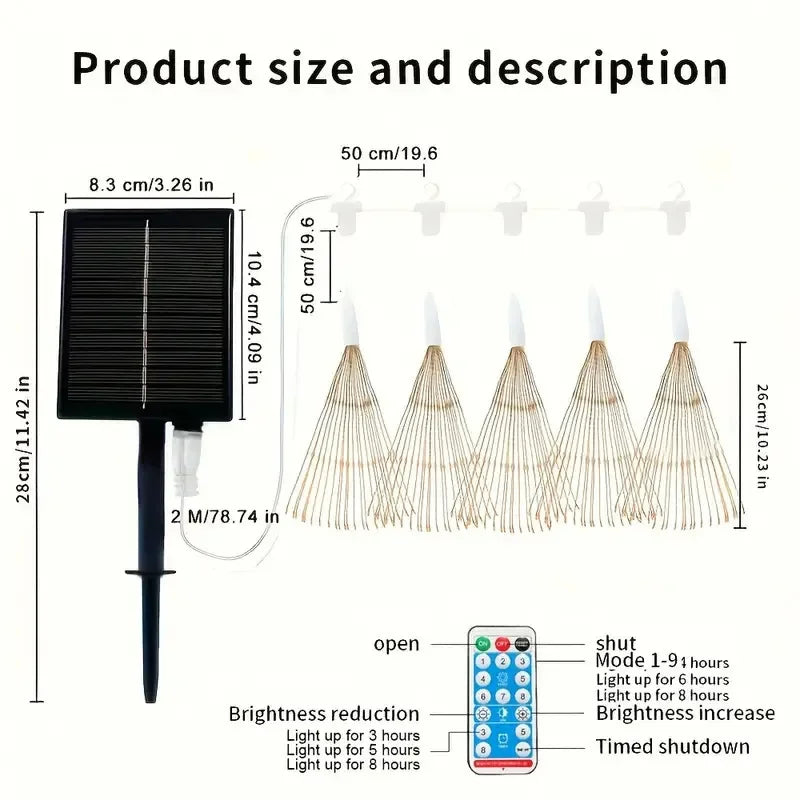 guirlande lumineuse solaire moderne dorée étoiles lumineuses télécommande modes filaments dorés jardin patio