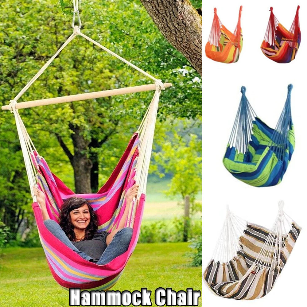 chaise hamac suspendue rayures multicolore confortable moderne coussins extérieur jardin camping