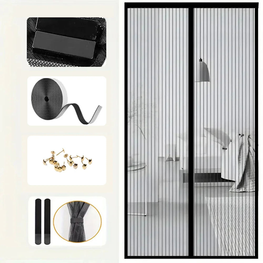 rideau moustiquaire noir fin clips magnétiques anti mouches fenêtre moderne nylon self adhesive