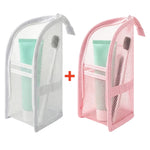 organisateur voyage toile maille eva imperméable cordon serrage brosse dents rasoir crèmes bouteille parfum