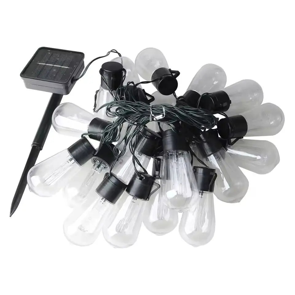 guirlande lumineuse solaire ampoules led vintage transparentes structure noire extérieure jardin festive
