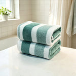 serviettes bain rayées moderne vert foncé blanc gris absorption durable qualité polyester