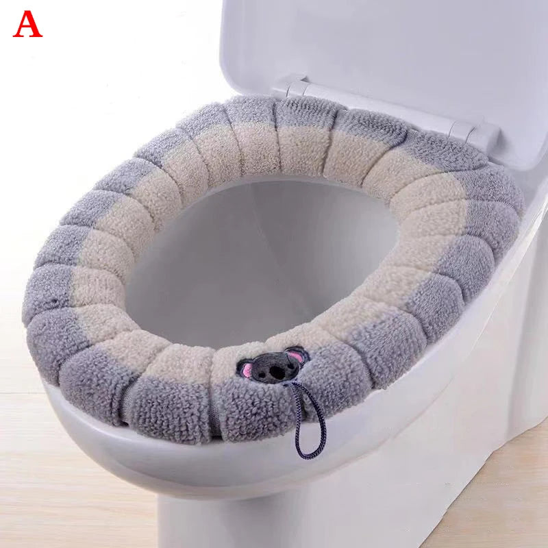 couvre siège toilette violet bleu gris rayures horizontales doux confortable fixé ruban noir lavable