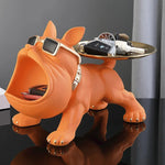 décoration maison sculpture bulldog résine plateau rangement moderne humoristique vert foncé orange