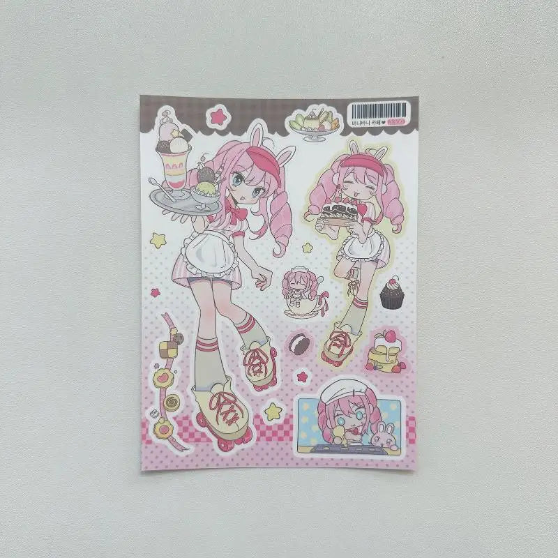 sticker kawaii personnages animés fille piscine guitare autocollants décoratifs carnet journal intime scrapbook