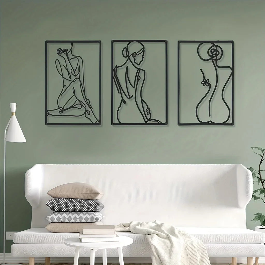 décorations murales abstraites modernes minimalistes noir blanc vert féminines lignes continues