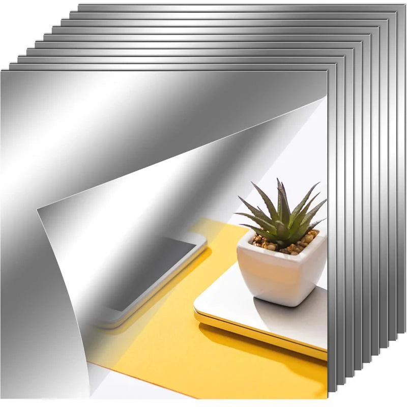 miroirs autocollants modernes 15cm argentés 5pc stickers muraux brillants maison salon chambre