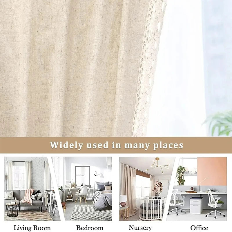 rideau boho chic beige clair tassel opacité tissage léger franges chambre salon