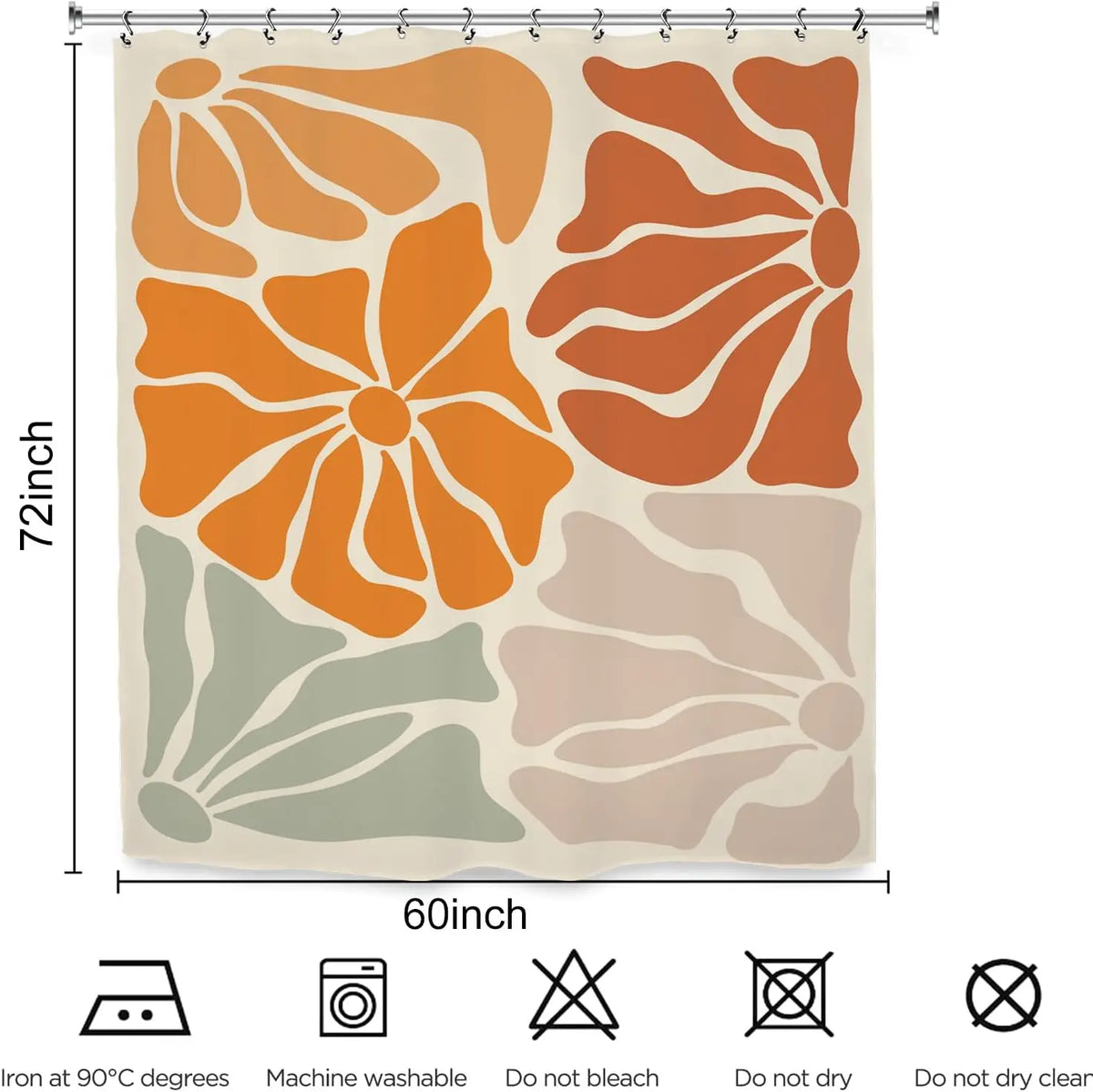 rideau douche floral géométrique orange rouille vintage 180x200cm polyester