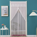 rideau porte décoration dentelle pompons auto adhésif blanc beige violet vertclair