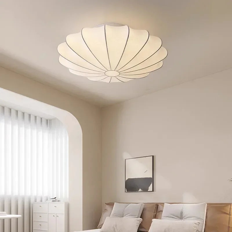 lampe moderne soie blanc rayures coquillage lumières 10 15m²