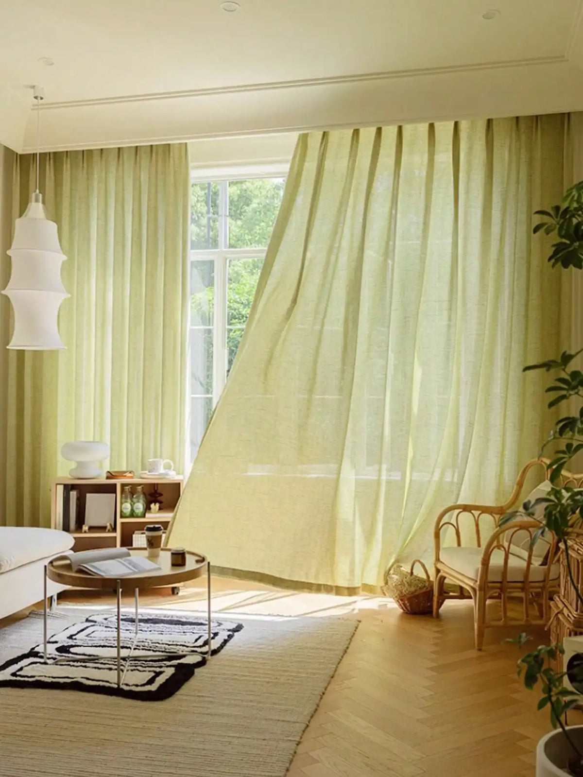 rideau vert clair texture lin moderne fenetre plate 100x200 cm