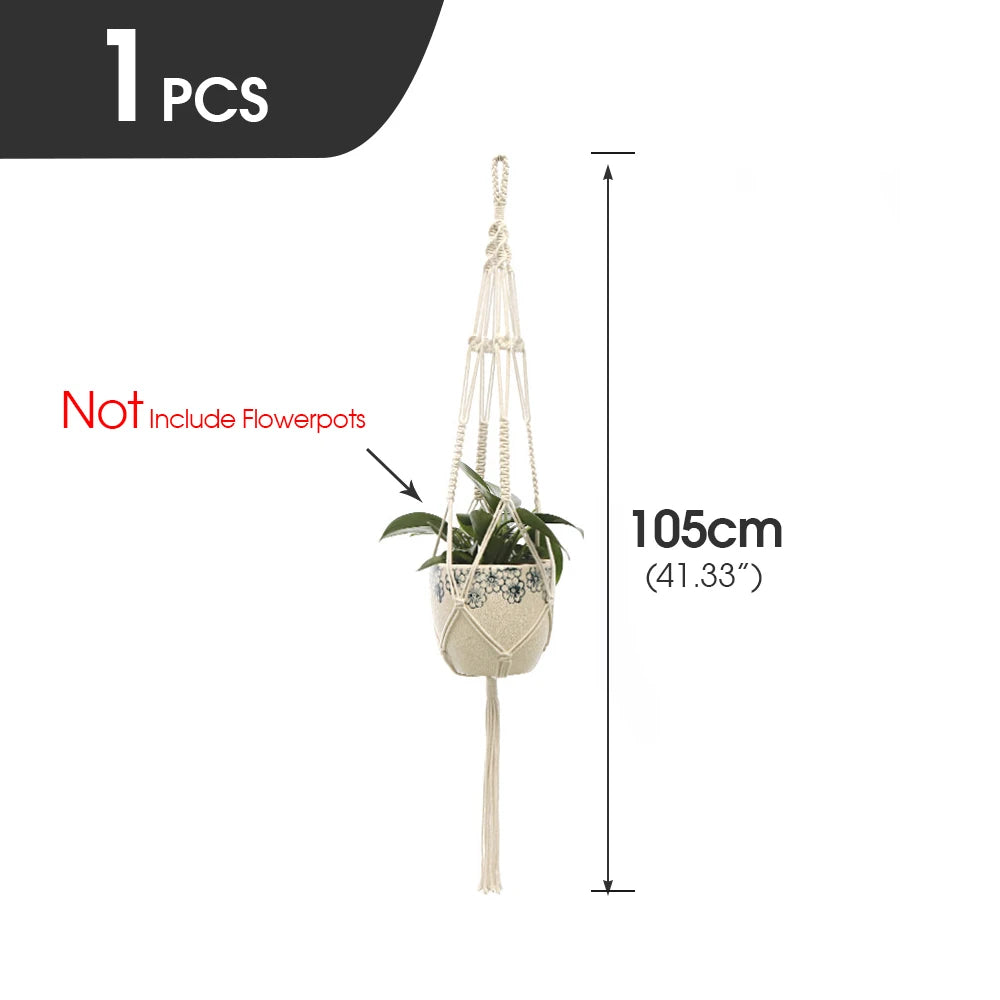 support plante suspendue macramé blanc fait main décoration jardin intérieur boho corde coton