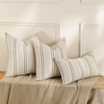 housses coussin rayées polyester non toxique respectueux environnement rustique beige clair fixations