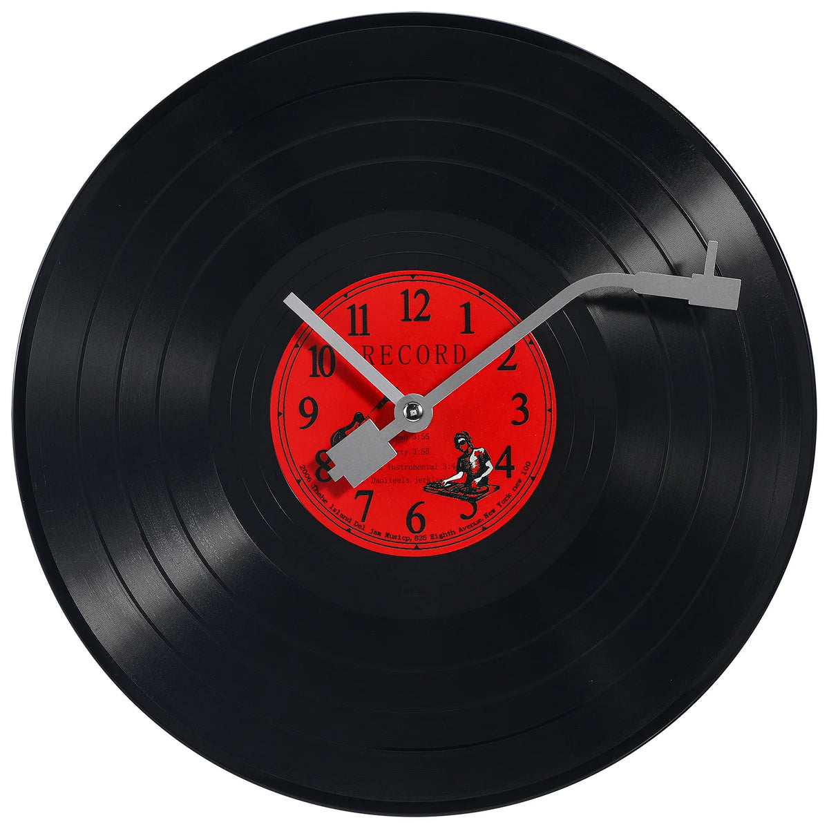 horloge murale moderne rétro vinyle noir rouge disque illustré salon chambre decoration wall clock