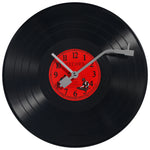 horloge murale moderne rétro vinyle noir rouge disque illustré salon chambre decoration wall clock