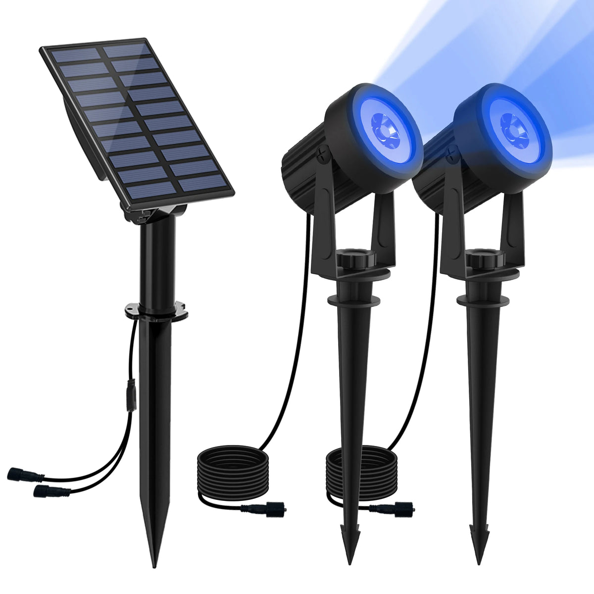 projecteurs solaires led colorées modernes rouge violet bleu arboriculture décoration extérieure halloween noël