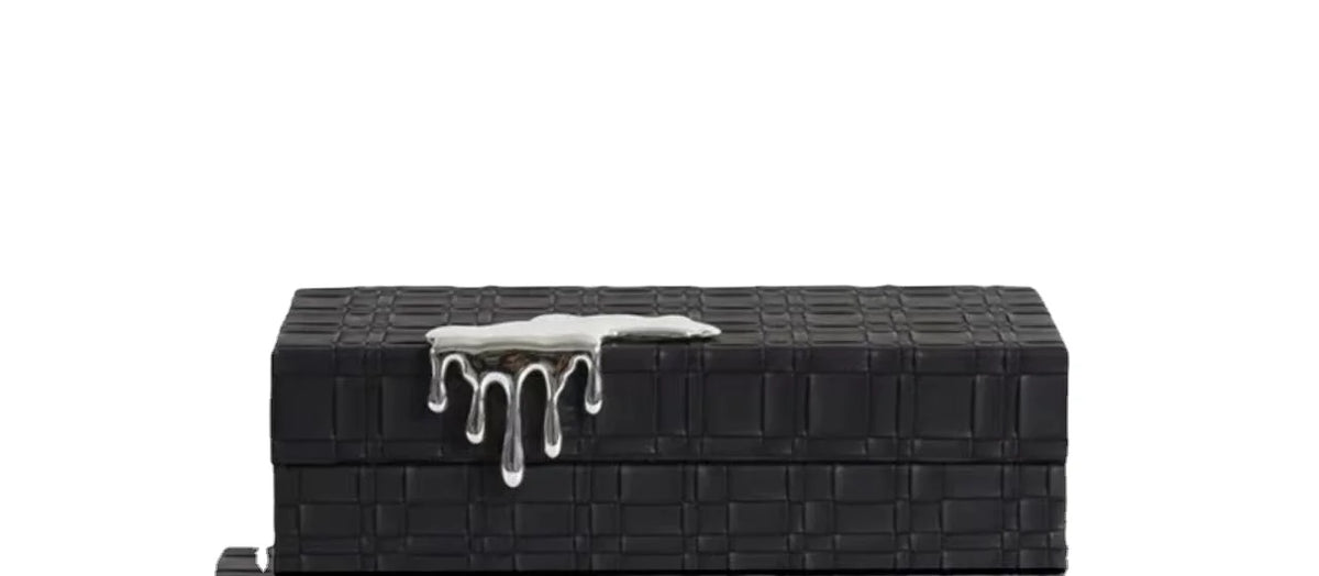 boîte bijoux cuir moderne carré poignées dorées beige noir grande taille