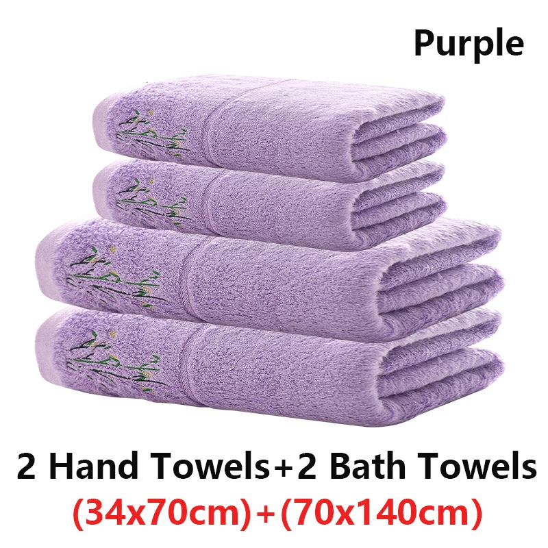 serviettes bambou brodées vert violet rose blanc classiques absorbantes maison